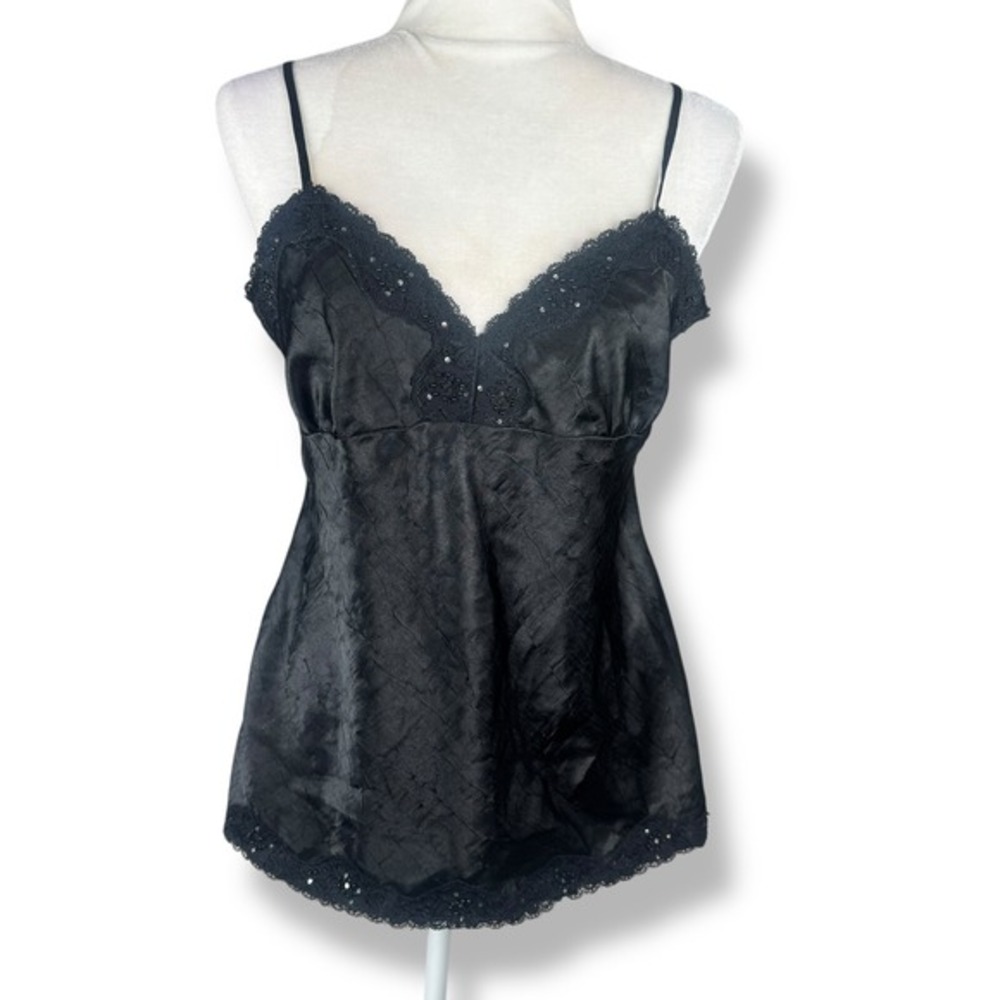 Babydoll Tank Top Womens Size Medium Black‎ Satin Lace Whimsigoth Fairy Grunge